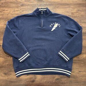 RALPH LAUREN Rare 90s Winged Crest Quarter Zip - Navy XXL